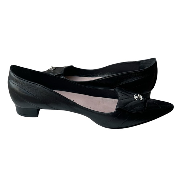 Chanel Interlocking CC Logo Black Quilted Leather Kitten Heel Flats, Size 37 - Picture 3 of 14